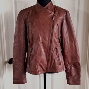 Wilson Leather Soft Lightweight Zip up Biker Moto Brown Structured Jacket